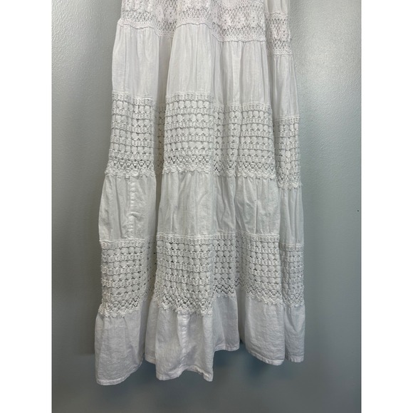 Nation AK Boho Crochet Lace Maxi Dress Medium Beach Wedding White Smocked Resort - Picture 5 of 9